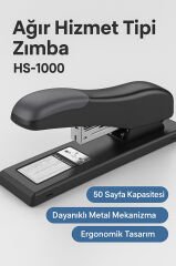 HS-1000 Profesyonel Zımba Makinesi + 24/6 Zımba Teli 6’lı Set • 6000 Adet Zımba • Ofis Tipi