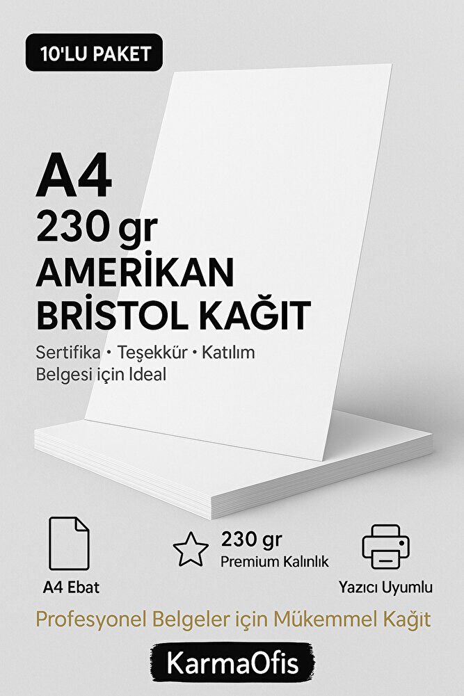 A4 230 gr Amerikan Bristol Sertifika Kağıdı 10’lu – Kalın Belge ve Sertifika Kağıdı