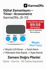 Dijital Kronometre Beyaz • Mavi Tuşlu • 99 Dakika Alarmlı Timer • Büyük LCD