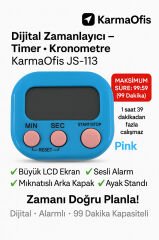 Dijital Kronometre Mavi • Pembe Tuşlu Timer • 99 Dakika Zamanlayıcı Alarm