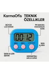 Dijital Kronometre Mavi • Pembe Tuşlu Timer • 99 Dakika Zamanlayıcı Alarm
