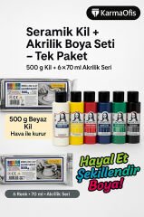 Seramik Kil 500 g + 6×70 ml Akrilik Boya – Modelleme Boyama Seti