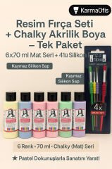 Resim Fırça Seti Silikon Saplı 4’lü + Chalky Akrilik Boya Seti 6×70 ml