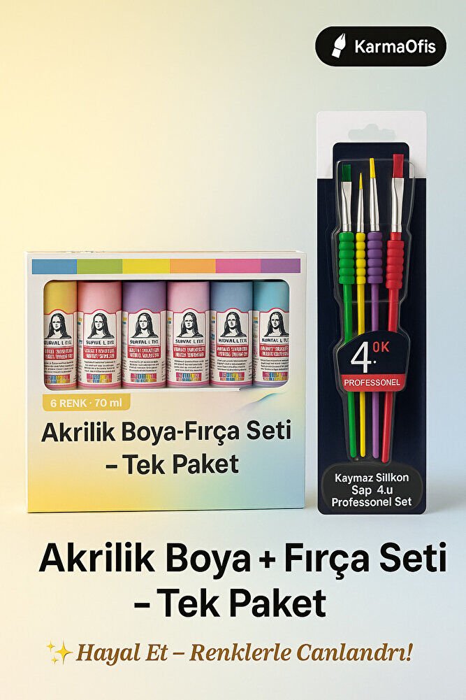 Multi Akrilik Boya İnci Seti 6×70 ml + Silikon Saplı 4’lü Fırça Seti