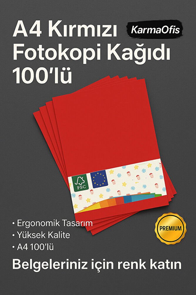 Kırmızı Renk A4 Fotokopi Kağıdı 100'lü | Yüksek Kalite