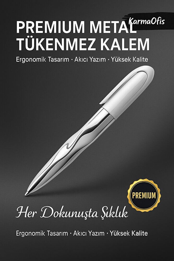 Premium Beyaz Metal Tükenmez Kalem – Ergonomik Tasarım, Akıcı Yazım, Şık ve Dayanıklı