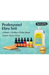 Profesyonel Ebru Seti-2 | 6 Renk Damlalıklı Boya + 1 Lt Kitre + 5’li Biz Takımı