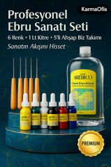 Profesyonel Ebru Sanatı Seti 6 Renk + 1 Lt Kitre + 5’li Biz Takımı