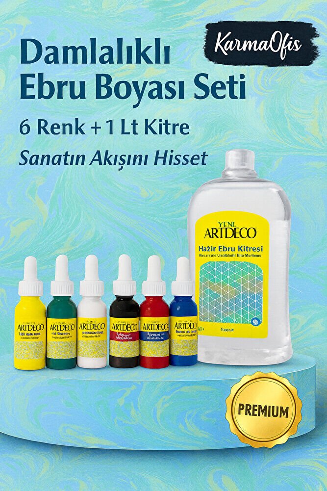 Damlalıklı Ebru Boyası Seti (6 Renk + 1 Lt Kitre)