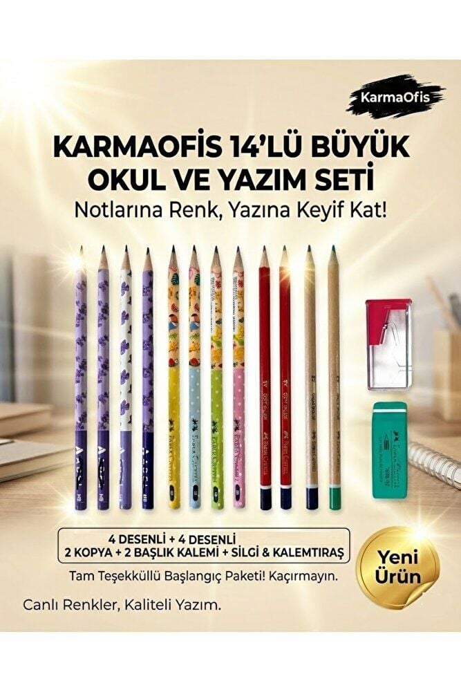 14’lü Yazım Seti (Set 8)– Renkli Kalem Seti, Silgi + Kalemtıraş, Okul & Ofis İçin