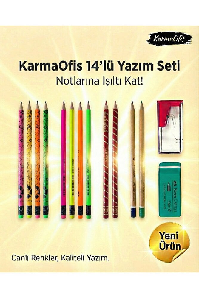 14’lü Yazım Seti (Set 6)– Renkli Kalem Seti, Silgi + Kalemtıraş, Okul & Ofis İçin