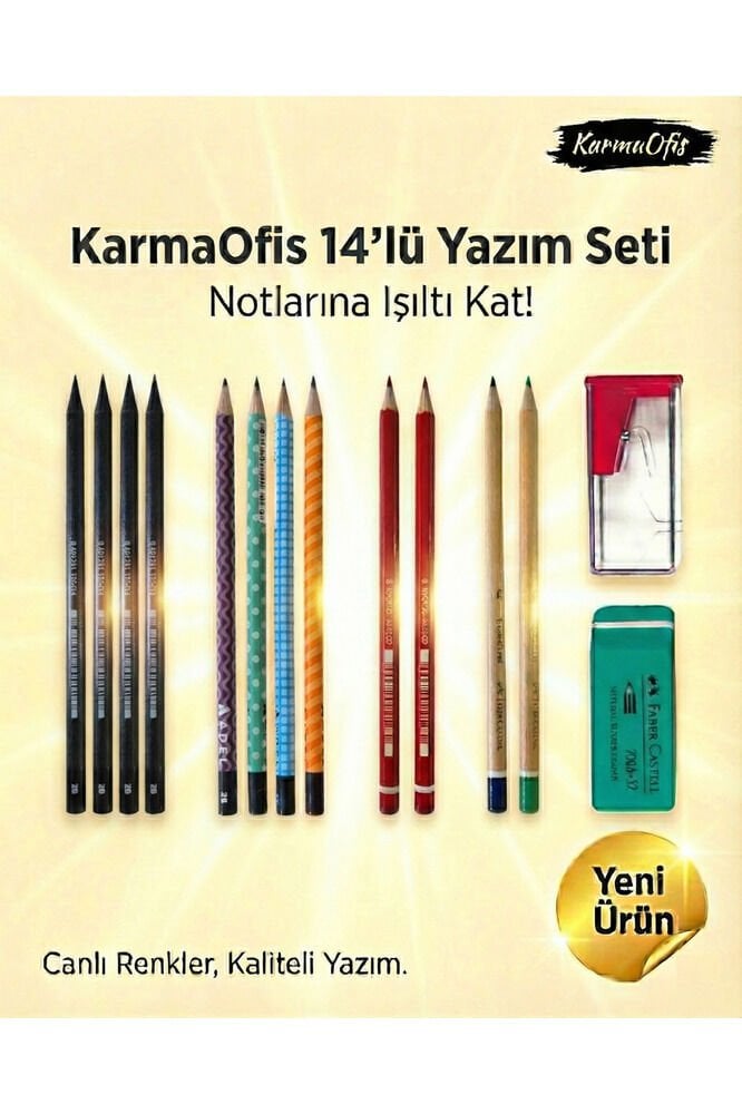 14’lü Yazım Seti (Set 4)– Renkli Kalem Seti, Silgi + Kalemtıraş, Okul & Ofis İçin