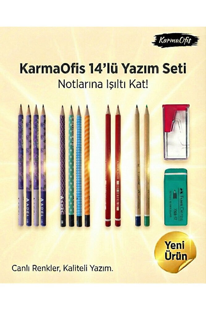 14’lü Yazım Seti (Set 3)– Renkli Kalem Seti, Silgi + Kalemtıraş, Okul & Ofis İçin