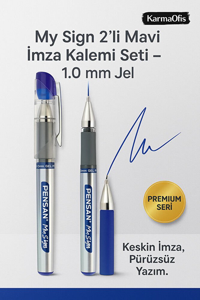 My Sign 2’li Mavi Jel İmza Kalemi Seti – 1.0 mm Akıcı Yazım Premium