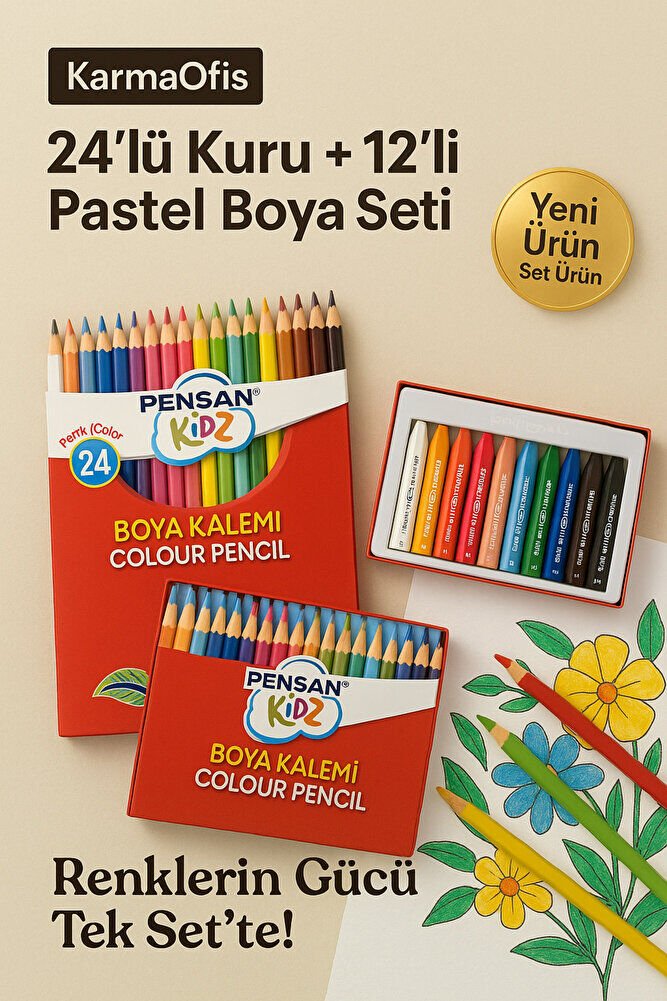24’lü Kuru Boya + 12’li Pastel Boya Seti | Canlı Renkler, Yumuşak Uçlu