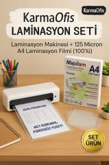 Laminasyon Makinesi + Mapilam 125 Micron A4 Laminasyon Filmi (100’lü) Parlak