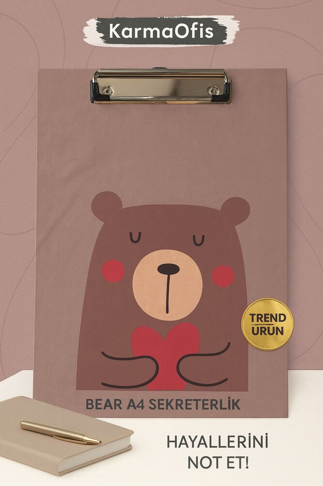 A4 Sekreterlik – Sevimli Ayıcık Desenli | Kapaklı