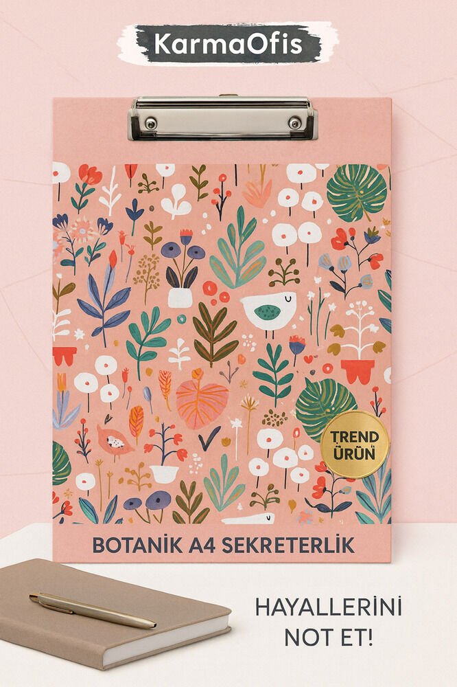 A4 Sekreterlik – Botanik Çiçek ve Yaprak Desenli | Trend Ürün