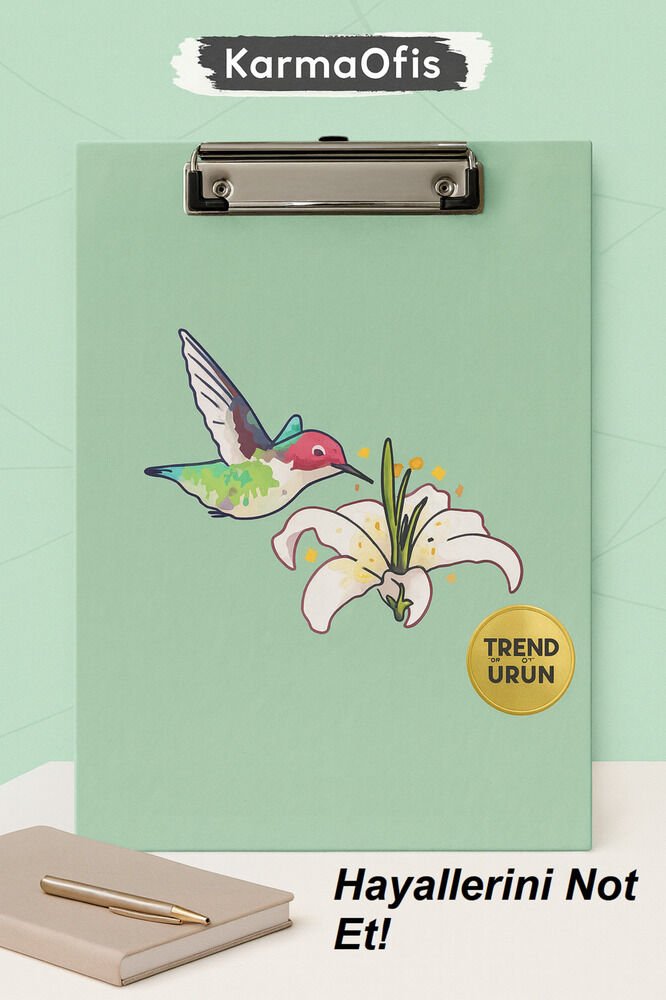 armaOfis A4 Sekreterlik – Kuş & Zambak Desenli | Premium Klipsli Dosya Yeşil Renk