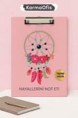 A4 Sekreterlik – Pembe Düş Kapanı Desenli | Dayanıklı Klipsli Not Tutucu