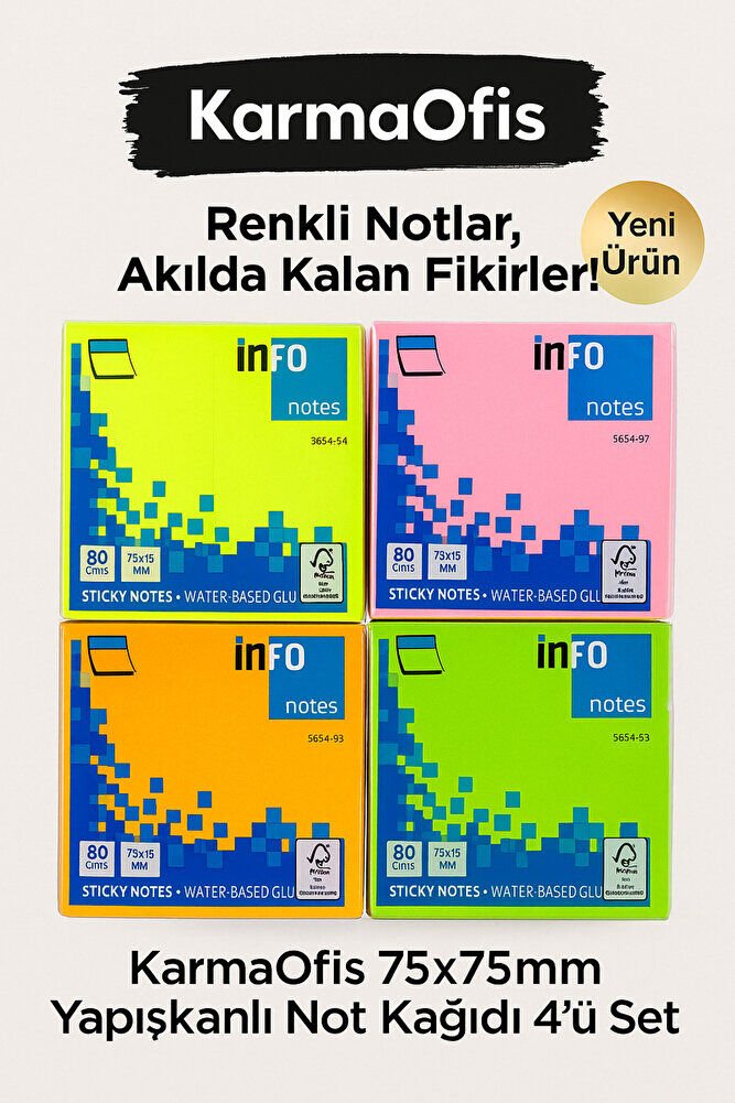 75x75mm Yapışkanlı Not Kağıdı 4’lü Set