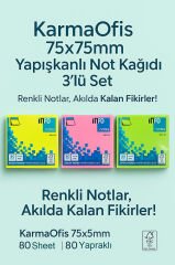75x75mm Yapışkanlı Not Kağıdı 3’lü Set (Fosforlu Sarı, Pembe, Yeşil)