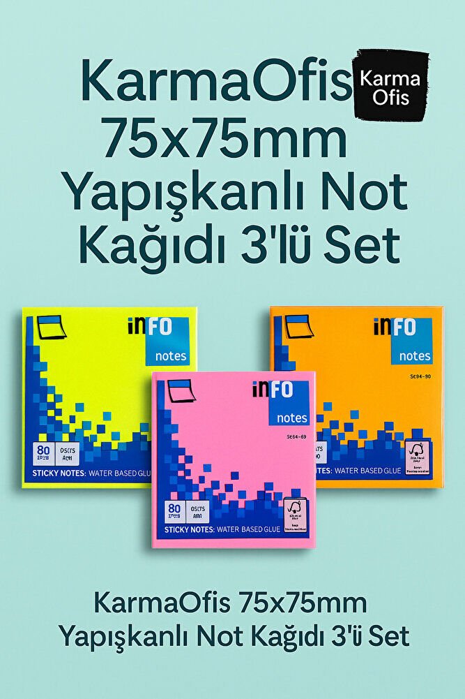 75x75mm Yapışkanlı Not Kağıdı 3’lü Set (Fosforlu Sarı, Pembe, Turuncu)