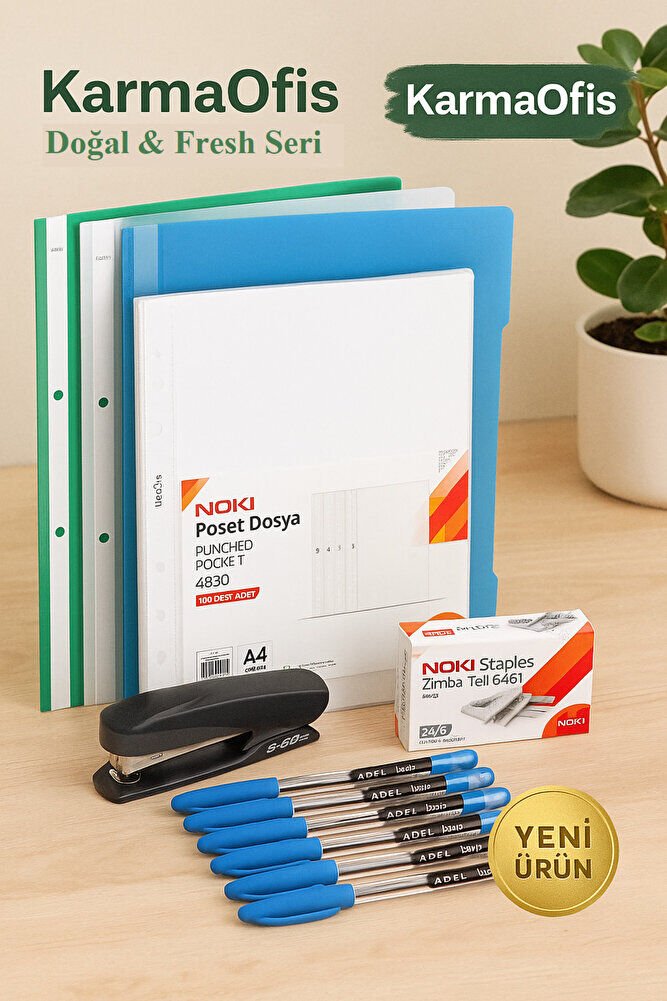 Doğal ve Fresh Ofis Seti – Yeşil Mavi Beyaz Renklerde