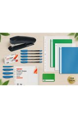 Doğal ve Fresh Ofis Seti – Yeşil Mavi Beyaz Renklerde