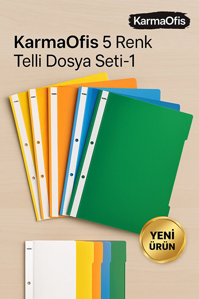 50'li Telli Evrak Dosyası Set-1 – 5 Renk (Beyaz, Sarı, Turuncu, Mavi, Yeşil)