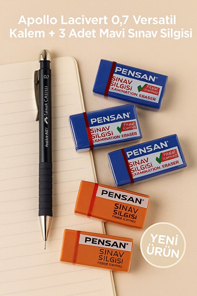 Apollo Lacivert 0.7 Versatil Kalem + 3 Adet Mavi Silgi