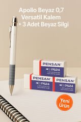 Apollo Beyaz 0.7 Versatil Kalem + 3 Adet Beyaz Silgi