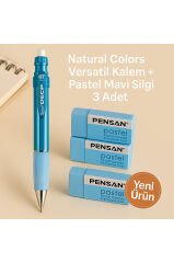 Natural Mavi Versatil Kalem + Pastel Mavi Silgi 3 Adet