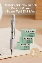 Metalik Lav Kırmızı Versatil Kalem + Pastel Turuncu Silgi 3 Adet