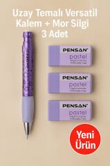 Metalik Mavi 0.7 Versatil Kalem + Pastel Mavi Silgi 3'lü Set