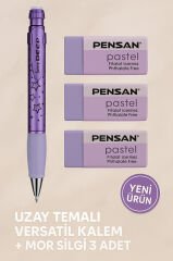 Metalik Mavi 0.7 Versatil Kalem + Pastel Mavi Silgi 3'lü Set