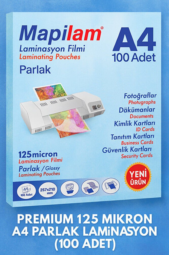 Premium 125 Mikron A4 Parlak Laminasyon (100 Adet)